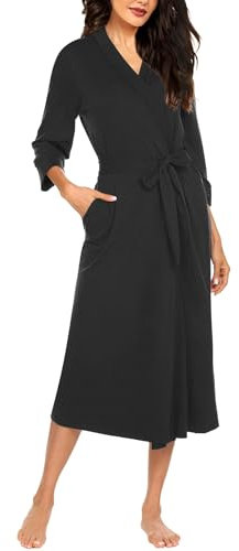 Ekouaer Peignoir de Bain Femme Poches Douche Cadeau Confortable Kimono Noir XXL
