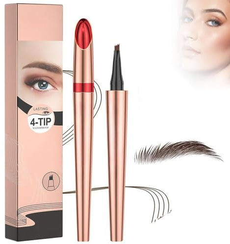 Magischer Wasserdichter Augenbrauenstift mit 4 Gabelspitze Applikator, 3D Mikro Augenbrauenstift, 2024 Neu Wasserfester Eyebrow Pencil Erzeugt mühelos natürlich aussehende Brauen (B-Dunkelbraun)