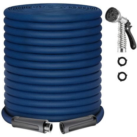 Gotron Gartenschlauch, 30,5 m, nicht dehnbarer, leichter Wasserschlauch mit 7 Funktions-Düse und 360°-Drehgriff, flexibel, knickfrei, verschleißfest, auslaufsicher, 1,9 cm verdickter Anschluss, Hof