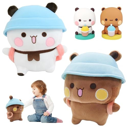 SKIKHN Dudu Kuscheltier, 2 Stück Dudu Kuscheltier und 2 Stück Dudu Auto Dekoration, Bär Panda Budu Kuscheltier, Geburtstagsfeiergeschenke Für Jungen Und Mädchen