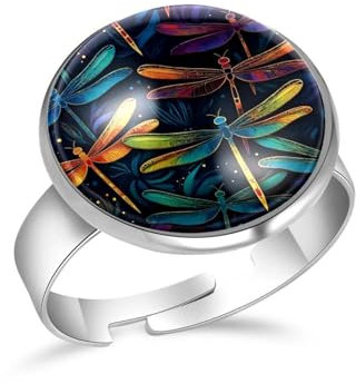 PAFEFO Schöne Galaxie-Libellen-Ringe für Mädchen, verstellbare Größe, personalisierbar, für Damen und Herren, 16 mm, Edelstahl Aus Edelstahl Kristallglas, Kein Edelstein