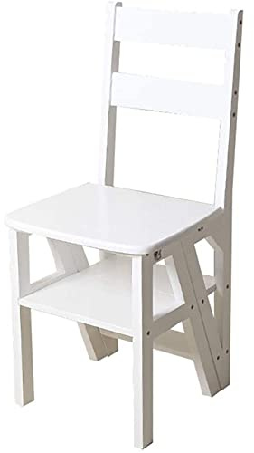 GXXINGIN Tritthocker aus Holz, klappbarer Tritthocker, tragbarer Leiterstuhl, Hocker, multifunktionaler Trittleiter/Treppenstuhl (weiß)