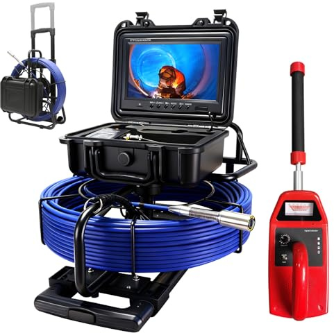 Gatebig Drain Camera with Locator 50M, Pull Handle & 7MM Cable, 9'' IPS Drainage Inspection Camera with DVR,IP68 Plumbing Snake with 12 Adjustable Lights for Home,Duct Drain Pipe
