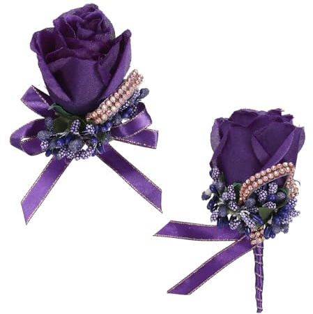 sourcing map Ansteckblume für Handgelenk und Knopflochblumen, handgefertigt, für Braut, Bräutigam, Hochzeitstag, Dunkelviolett