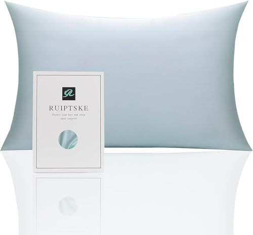 RUIPTSKE Natural Silk Kissenbezug, hypoallergen, 22 Momme, 100 % Seide, 600 Fadenzahl, mit versenkbarem Reißverschluss (Hellgrün, 50 x 90 cm)