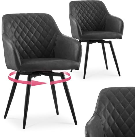 CLIPOP Esszimmerstühle Drehbar Set mit Armlehne, Kunstlelder Polsterstuhl Gepolstert Sitz Küchenstuhl Drehstuhl Armlehnenstuhl für Esszimmer Wohnzimmer Büro (Kunstleder Grau, 2er Set)