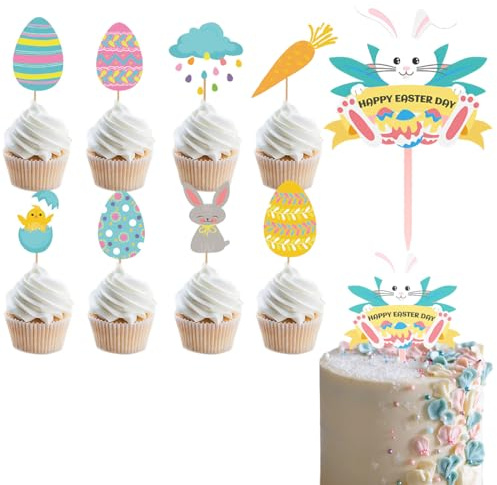 EIROVYA EIR 17 Stück Ostern Tortendeko,Tortendeko Hase,Cupcake Deko Hase,Kuchen Topper Hase,Kaninchen Cake Topper Geburtstag,Easter Bunny Rabbit Egg Cupcake Toppers
