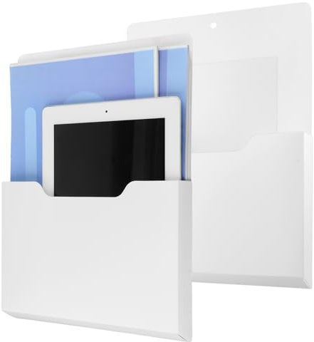 QWORK® 2 pièces porte-documents magnétique, porte-stylo magnétique, porte-brochures mural A4, pour bureau, école et maison, blanc