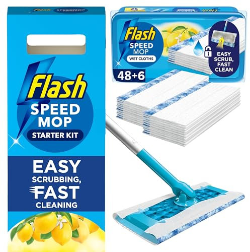 Flash Speed Mop Bundle Value Pack, Starter Kit + 54 Lemon Anti-bac Wet refills wipes, Floor Cleaner