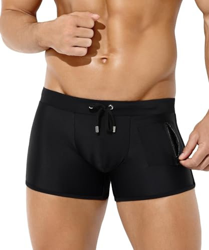 Casey Kevin Maillot de Bain Homme Boxer Short de Bain avec Cordon de Serrage Réglable et Poche Zippée, Pantalon court Homme Piscine Séchage Rapide Caleçon de Bain Sports Plage Swimming