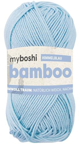 myboshi Bamboo, natürlich weiches Bambus-Baumwollgarn, zum Häkeln und Stricken, strapazierfähig, 50g, 125m, Blau (Himmelblau), 1 Knäuel