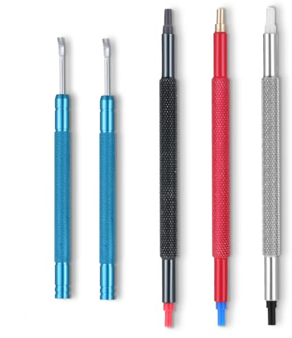 Aeaocvo Kit de réparation de 5 pièces pour aiguilles de montre, outil de réglage de main d'horloge en acier inoxydable, ensemble de poussoirs, outil d'ajustement de pointeur, bleu