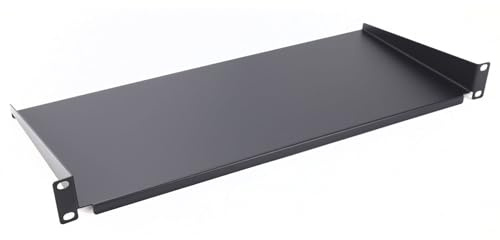 kenable Fixed Cantilever Shelf 1U 200mm Deep Black for 19 inch Data Cabinet Rack Mount with M6 Cage Nuts - Single Pack