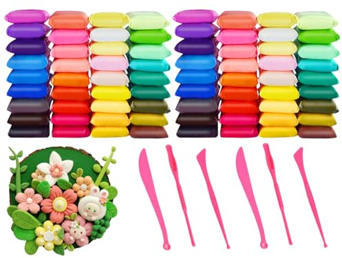 ZLXFT 72-teiliges Modelliermasse Set, Lufttrocknend, Selbsttrocknend, Farbknete, Kinder, Magische Knete, Air Dry Clay Set