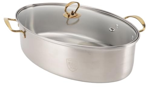 Aramox 304 Poisson en Acier Inoxydable Pot à Vapeur à une Seule Couche épaissie Multi-usage Vinsistes de Cuisine Ovale avec Grille en Céramique