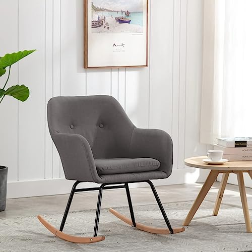 Teenpull Schaukelstuhl Hellgrau Stoff, Modern Design, Gemütlicher Polster Sessel für Wohnzimmer, Schlafzimmer, Leseecke, Max. 110 kg Belastbarkeit