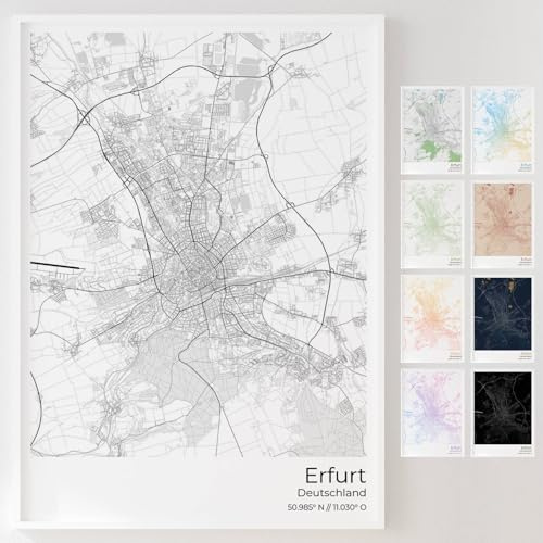 Mapdify Erfurt personalisiertes Stadtposter, dein Lieblingsort als Wandposter, Karte deiner Stadt, personalisiertes Andenken an Erfurt – Stil: Studio