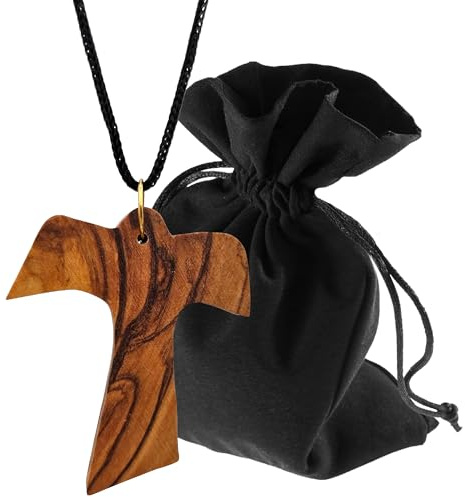 Lunexus Tauben-Anhänger Olivenholz, Ankerkette, 4,3x3,3cm Geschenk | Heiliger Geist Taube, handgefertigt aus Olivenholz Bethlehem - 80 cm Kordel, goldfarbener Ring - gesegnet, Zertifikat