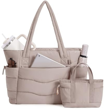 Wandering Nature Tote Bags for Women with Zipper, Set of 2 Shoulder Handbags with 15.6 Inch Laptop Compartment & Water Bottle Pocket for Work School Travel College (Patent Pending)