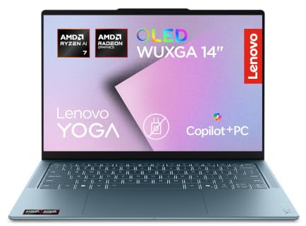 Lenovo Yoga Slim 7a Copilot+ PC Notebook 14 OLED, AMD Ryzen AI 7 445, 16GB RAM, 512GB SSD, WiFi 7, Windows 11 Home, Laptop in alluminio per Lavoro, Studio e Creatività - Caricatore non incluso