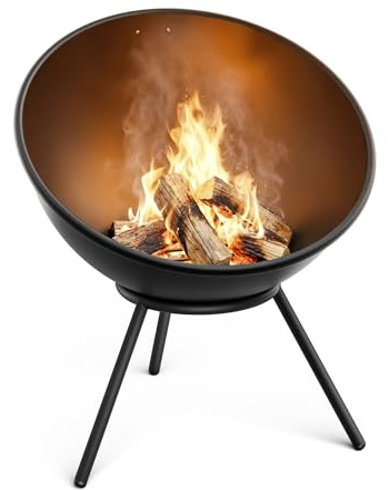 blumfeldt Fireball Schwarz 40 cm Feuerschale – Stahl-Feuerschale mit 2-in-1-Kippdesign, 1,2 mm Dicker Stahl, Ascherost, Schürhaken & Regenschutz