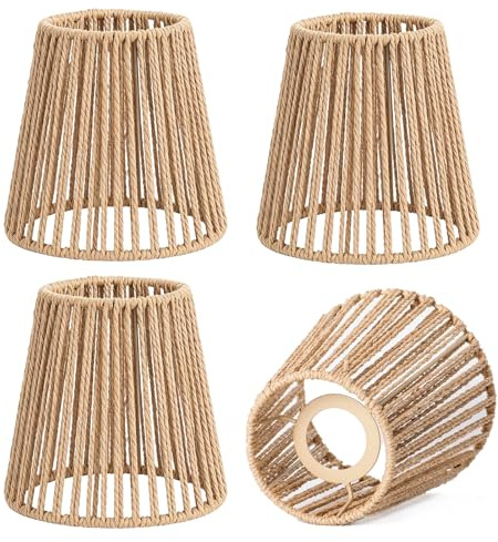 4 Stück Boho Rattan Lampenschirm, Lampenschirm Boho, 10x14x14 Lampenschirm Rattan, Lampenschirm Hängelampe, Lampenschirm Klein E27 E26 Für Stehlampe, Tischlampe, Pendelleuchten, Spiegelleuchten