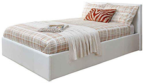 GFW Classic Leather Upholstered Ottoman Storage Bed With Gas End Lift & Under Bed Storage, Double, Faux Leather, White
