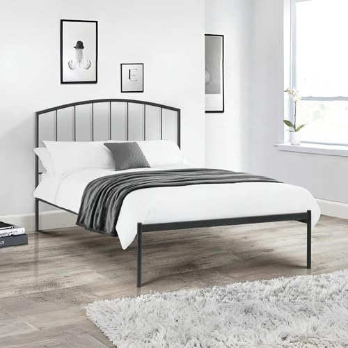 Julian Bowen Onyx Metal Bed, Double, Modern, Black - W137 x D198cm | Minimalist Bed Frame, 135cm/4ft6, No Box Spring Needed, Soft Arched Headboard with Spindles