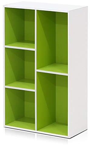 Furinno Luder 5-würfelig Reversibles offenes Regal, Weiß/Grün