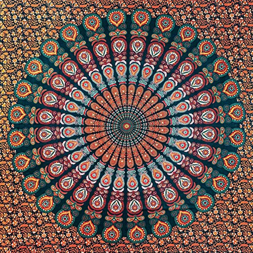 Aga's Own Wanddekoration aus 100% Baumwolle ca. 205 x 235 cm, Wandtuch für Zuhause, Strandtuch/großes Tapestry, Wandteppich Mandala (TD_01_Blau_Bunt)