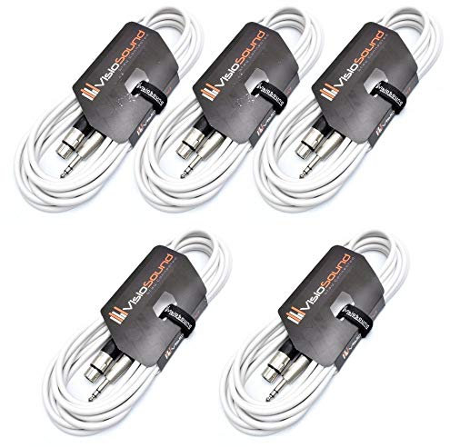 VisioSound 5 x Female XLR to 6.35mm Stereo TRS Jack Lead/Balanced Signal/Audio Patch Cable (White, 6m, Pack of 5)