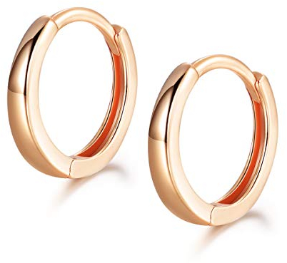Shuxin Hoop Earrings 925 Sterling Silver, Glossy Huggie Hinged Earrings for Women & Men, Diameter 13mm Hypoallergenic Rose Gold Small Sleeper Hoops Earrings