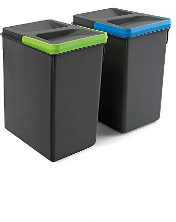 Emuca Basura, Cubos de Reciclaje para Base Recortable, Juego de 2 Contenedores de Alto 266Mm Y Capacidad 7 litros, Gris, H 266 mm (2 x 7 L)