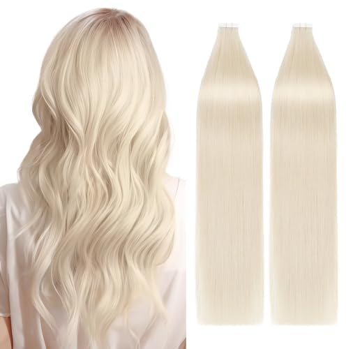 TESS Tape Extensions Echthaar Blond 40 Stück 60 cm Haarverlängerungen Remy Human Hair günstig 100 g Tape in Extensions Echthaar (#070 platin Blond 40er Pack)