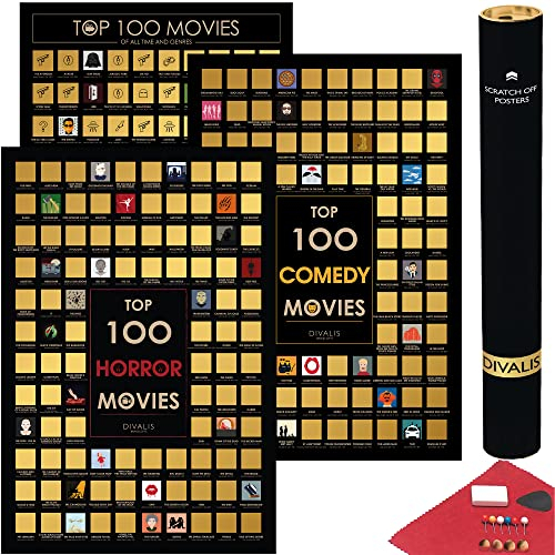 3-in-1-Geschenkset - Bündel der Rubbel Poster von Filmen, Horror und Komödie - Filme zum die Man Gesehen Haben Muss - Liste der Filme Abkratzen - Top Horror Movies and Comedies Scratch off Poster