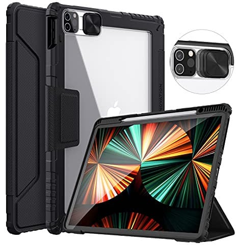 Nillkin Case for iPad Pro 12.9 2021/2020 (5th 4th Generation) with Pencil Holder &Sliding Camera Protection with Trifold Stand intelligent Automatic Wake/Sleep Function, Black