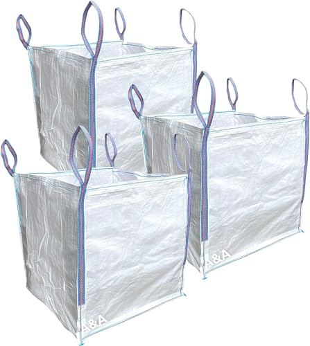 A&A SUPPLIES UK - Lot de 3 sacs de construction FIBC en vrac de 1 tonne - 85 x 85 x 85 cm - Sacs à déchets de jardin - En vrac - Très résistants - En matériau tissé industriel - Pour ranger les