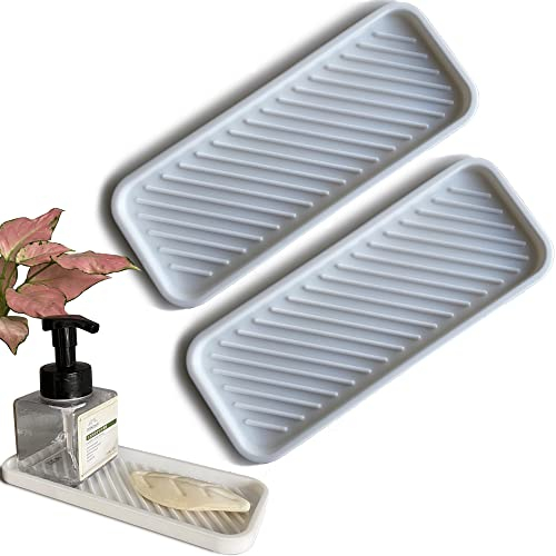 2 Stück Silikon Seifenschalen, Kosmetikmatten und Mundwasserbecher-Untersetzer für die Abtropfmatte im Bad, Spülbeckenmatte und Matte für Gewürzdosen In der Küche (Weiß S)