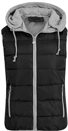 YOUTHUP Women's Quilted Gilet with Hood Thick Casual Body Warmer Full Zip Sleeveless Jacket, Black, L