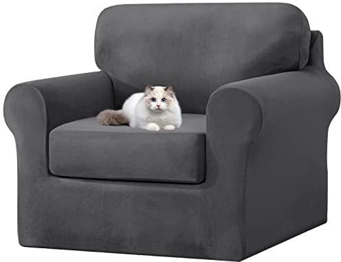 jianyana High Stretch Sofabezug, 1/2/3 sitzerSamt Elastisch Sofa Überwürfe Sofabezug mit Gummizug Einstellband (Grau,1 Sitzer-3PCS)