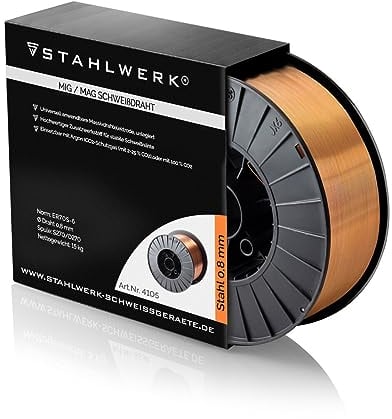 STAHLWERK MIG/MAG Schweißdraht Ø 0,8 mm ER70S-6 (SG2) – 15 kg D270-Spule für 50 mm Dorn, universell einsetzbar, hochwertiger Zusatzwerkstoff für stabile Schweißnähte, Schweißarbeiten mit Schutzgas