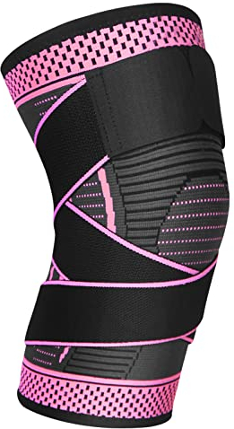 Rodilleras Menisco y Ligamento Ajustable Rodillera Estabilizadora 1 Pieza Rodilleras Deportivas Para Hombres y Mujeres Para de Menisco, Tendinitis, Correr, Baloncesto (rojo rosa, S)
