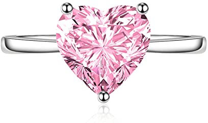 Ayoiow Bague De Fiançailles pour Femme Plaqué Oxyde De Zirconium Rose Bague Rose Cœur Oxyde De Zirconium Bague Fiançailles Femme