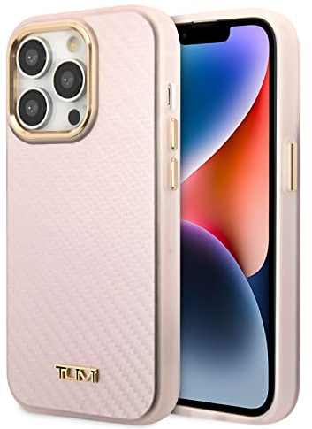 CG MOBILE TUMI Handyhülle für iPhone 14 Pro Max in rosa Aluminium-Karbon-Muster, echte schützende und langlebige Hülle mit einfachem Snap-on, Stoßdämpfung und Signatur-Logo