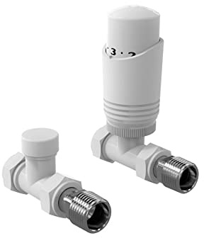 White Thermostatic Radiator Valve Angled Corner or Straight White Radiator TRV Thermostat Valves (Straight)