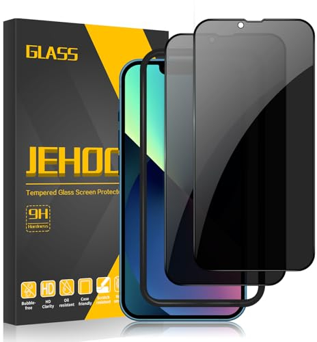 JEHOO Sichtschutz für iPhone 13/13 Pro/ 14 6.1 Zoll Schutzfolie, [2 Stück] Privatsphäre Glas mit Rahmen für Einfache Installation, Anti Spy Schutzfolie Privacy Panzer Schutz Glas 9H Härte