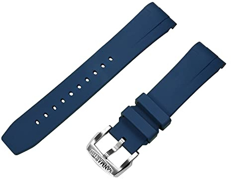 San Martin Fluorkautschuk-Armband, 20 mm, gebogene Endglieder, Uhrenteile, Uhrenarmband für BB58-Serie und BB GMT SN008, Blau