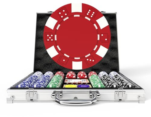 HEITOK Pokerset mit Aluminiumkoffer, 500 STK. 11,5g Gewichtete Blanko-Chips inklusive 5 Würfel, 2 Kartensätze für Texas Hold'em, Blackjack & Glücksspiel
