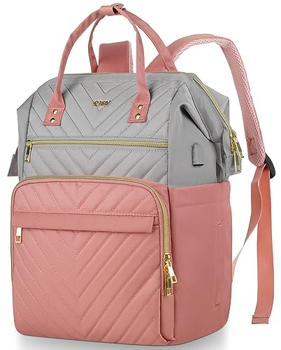 RJEU Rucksack Damen,Schulrucksack Mädchen Teenager Schulranzen Schultasche für Studium Universität Student,Laptop Rucksack Frauen für Arbeit Reise,Rosa Grau