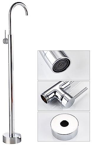 SWHC Robinet de Baignoire Ilot, Chromé Mitigeur de Baignoire Ilot en Laiton, Rotation à 360° Robinet de Baignoire sur Pied, Haut Débit Autoportant Robinet Salle Bain